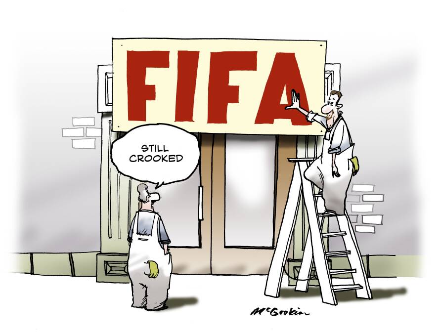 CONSTRUCTION: Malcolm McGookin had to create a cartoon with a construction theme for the specialist category. He won it with this depiction of FIFA. 