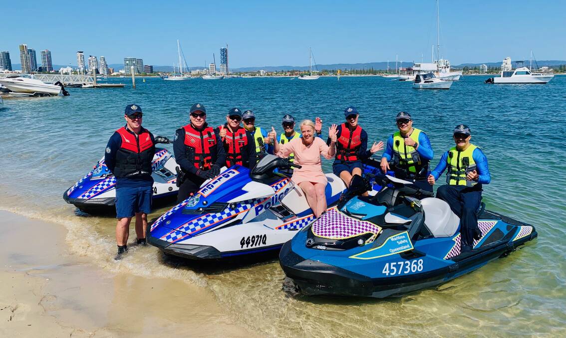 PATROL: Redlands MP Kim Richards with water police and maritime offciers. 