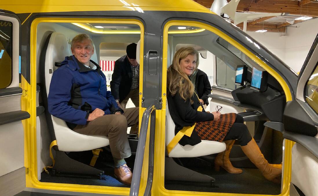 Scenic Rim Regional Council Mayor Greg Christensen with Redlands Mayor Karen Williams inside one of the autonomous air taxis. Picture supplied