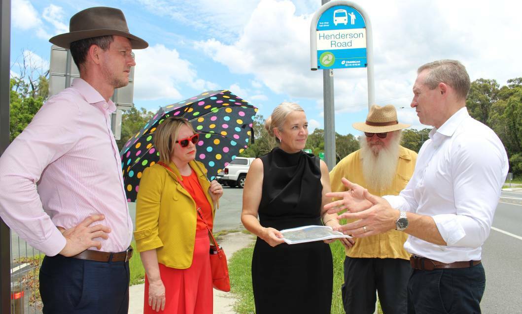 Main Roads Minister Mark Bailey, Redlands MP Kim Richards and Springwood MP Mick de Brenni at Henderson Road. Photo supplied