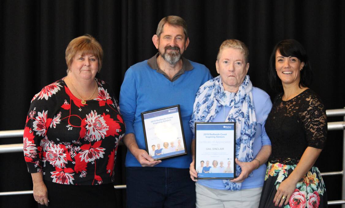 Award winners Steve Devenport and Gail Sinclair alongside Friends with Dignity CEO and founder Manuela Whitford and grant coordinator Peggy Vlismas. Photo: Jordan Crick. 