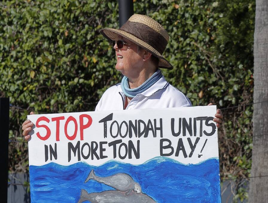 TOONDAH TROUBLE: Michele Wilkinson protests the Toondah Harbour development at a Cleveland rally held ahead of the election. Photo: Chris Walker