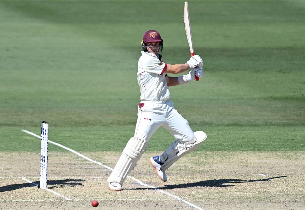 FINE PLAYER: Marnus Labuschagne cuts one in the Sheffield Shield final against New South Wales. Photo: Getty Images/Cricket Australia