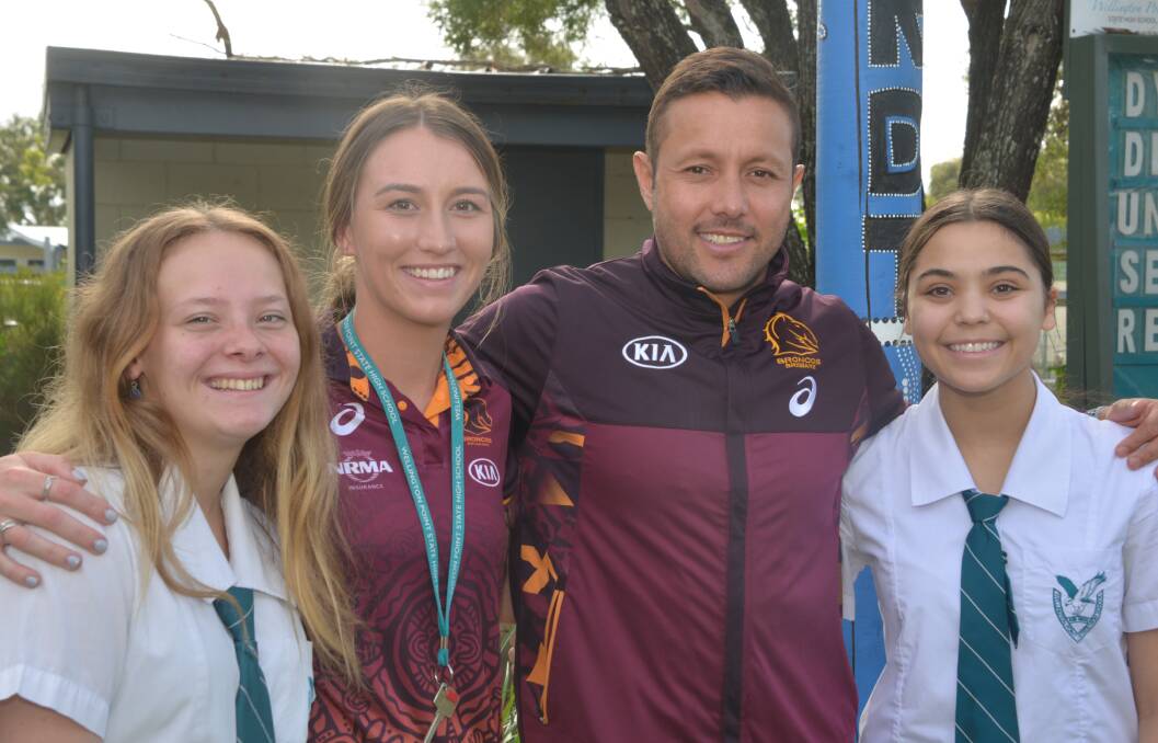 HUGE HELP: The Beyond teh Broncos Academy has been a hit at Wellington Point State High School thanks to ambassadors like former NRL pro Scott Prince and cricketer Mikayla Hinkley. Photo: Jordan Crick