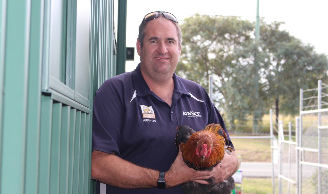 BIRDS WANTED: Redlands Produce owner Kristian Foxover poses with one of his prized roosters. Photo: Jordan Crick