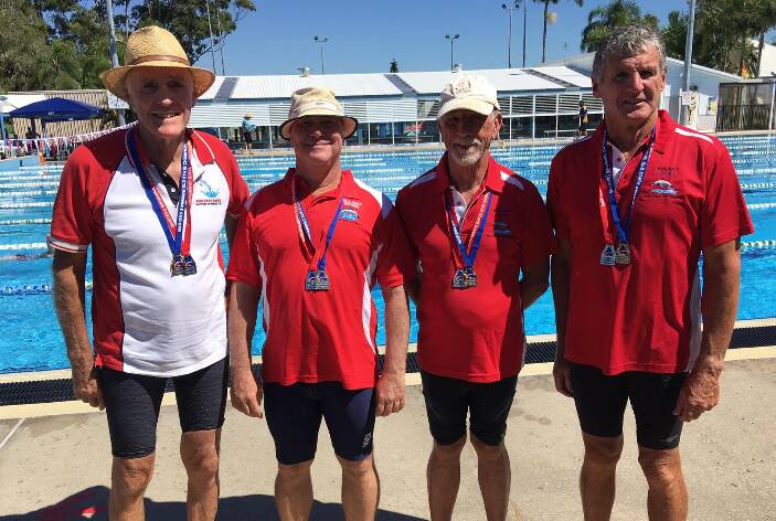 FORMIDABLE TEAM: John King, Trevor Green, Peter Adams and Robert Patterson broke a record at the State Masters Swimming Championships. Photo: supplied