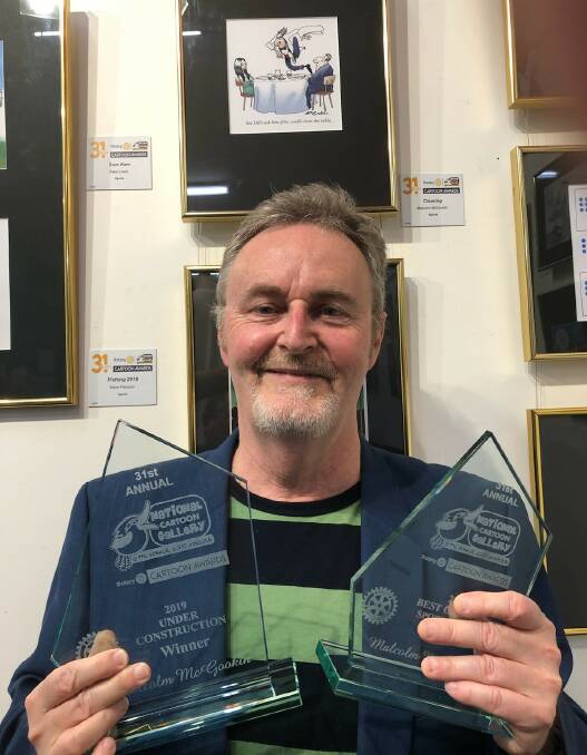 TOP GONGS: Alex Hills cartoonist Malcolm McGookin is all smiles with his awards. 