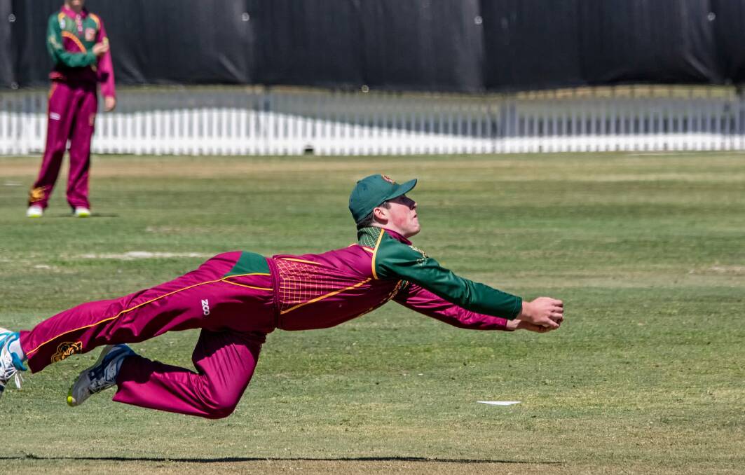 MAGIC MOMENT: Keegan McClean takes a ripper catch in the under 16 Lord's Taverners game against Sunshine Coast. Photo: Doug O'Neill. 