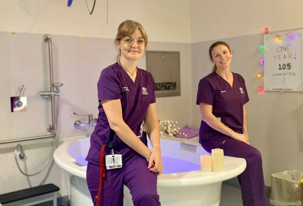 WATER BIRTH: Redland Hospital clinical midwife Annie Hampson and midwife Janice Best. Photo: supplied