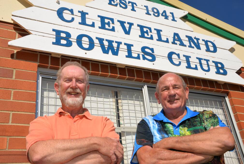 BACK HOME: Board deputy chair Paul Flynn and men's president Des Hedger outside Cleveland Bowls Club, which as been rebranded to Cleveland Bayside Club. Photo: Jordan Crick