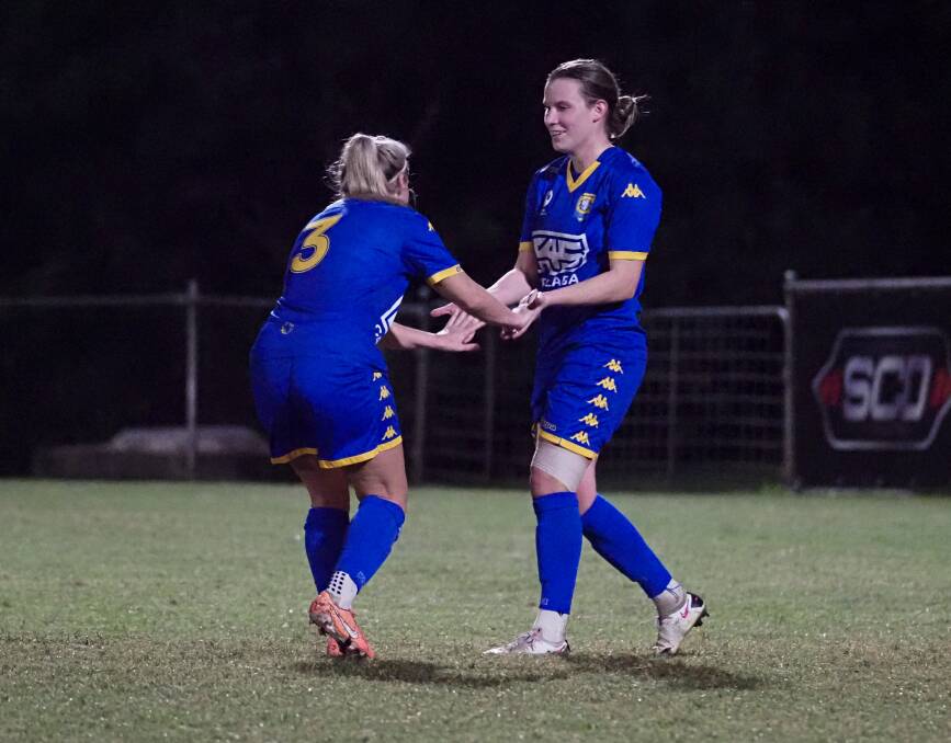 CELEBRATIONS: Whitney Knight scored for Capalaba FC as they downed Moreton Bay in a Friday night thriller. Photo: Alan Minifie/Capalaba FC