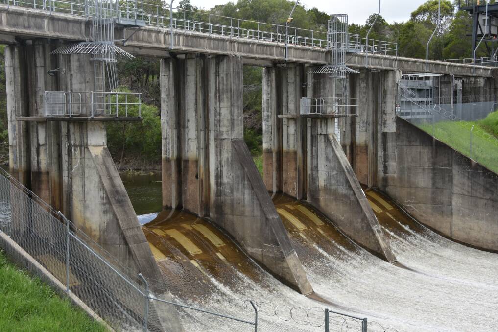 SIGHT TO BEHOLD: Water rushes down the spillway at Leslie Harrison Dam during a bout of rain in February 2020.