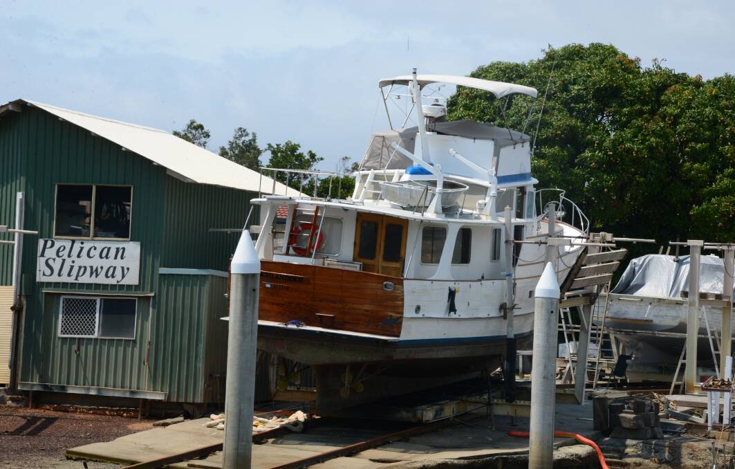 SELVAGED: The boat on a support cradle at Pelican Slipway. Photo: Stacey Whitlock. 