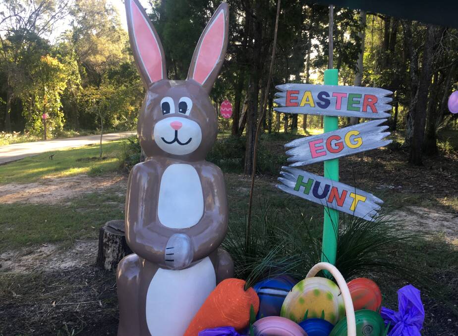 HIPPITY HOPPITY: Easter looks colourful on Mount Cotton Road where Karen Graham has created a display featuring a two metre tall rabbit. 