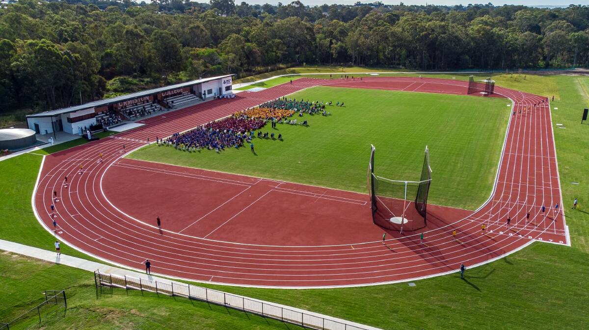 BIRDS EYE VIEW: Students got the chance to run on the new track during an opening ceremony. Photo: supplied