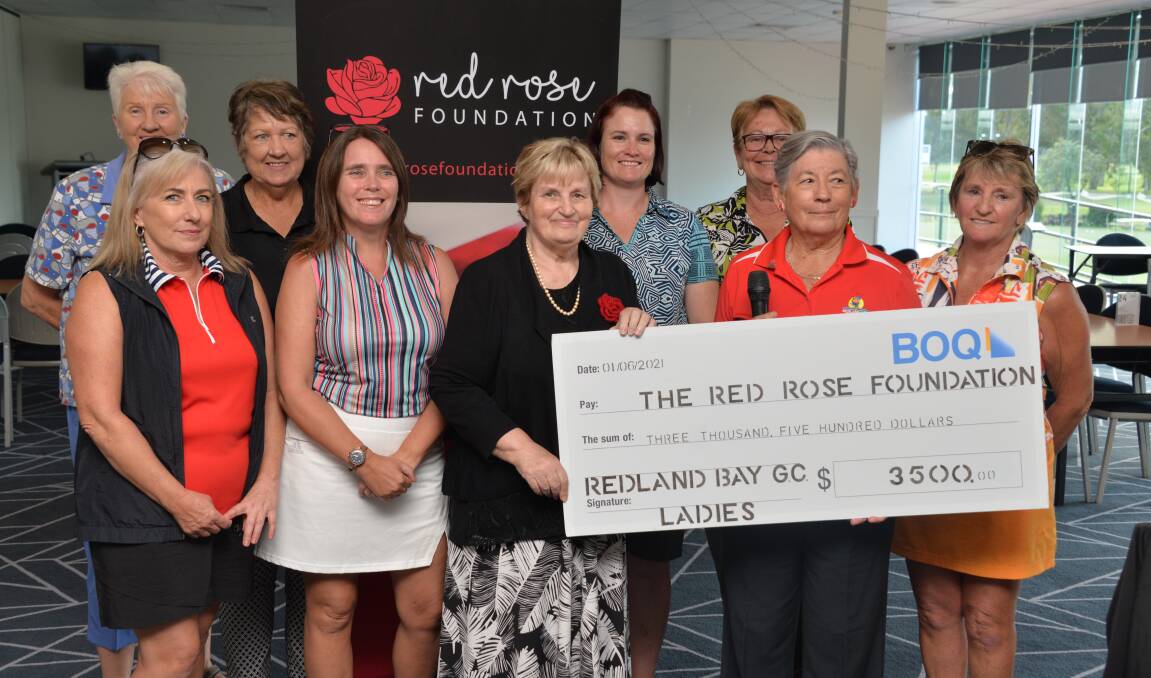 FUNDS: The Redland Bay Ladies Gold Club hands over a cheque for $3500 to the Red Rose Foundation. Photo: Jordan Crick