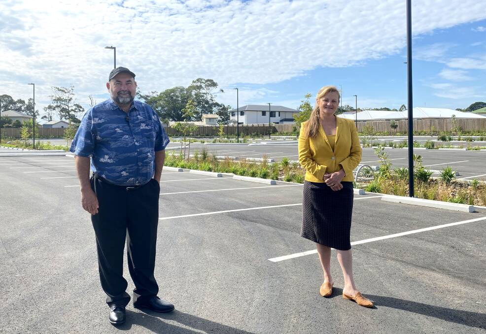 WEINAM: Cr Mark Edwards and Mayor Karen Williams at the new car park on Moores Road. 