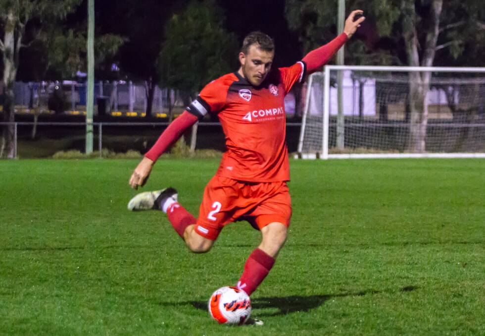 Dylan Brent was named man of the match in a thumping win for Redlands United against Magpies Crusaders FC. Photo by Ray Gardner