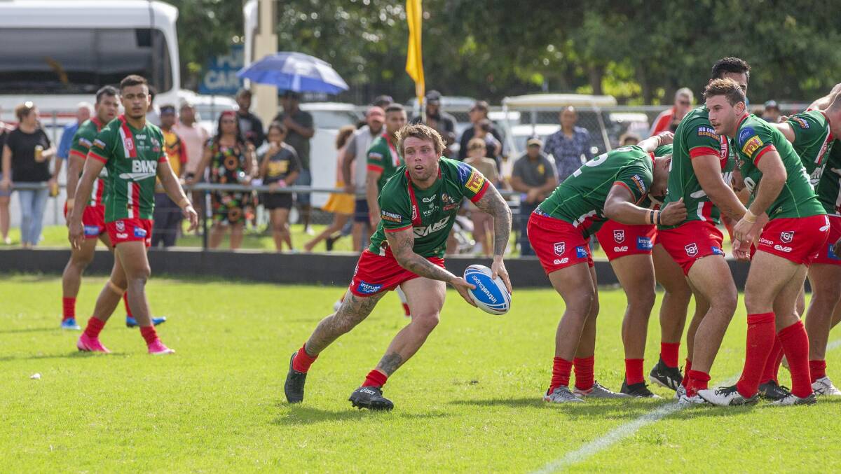 BALL PLAYER: Jayden Berrell passes the ball during Wynnum-Manly's round one clash against the PNG Hunters. Photo: Jim OReilly