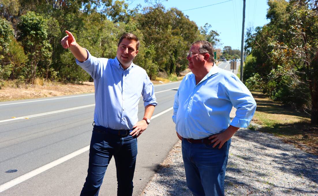 UPGRADES NEEDED: Bowman LNP candidate Henry Pike with Assistant Road Safety Minister Scott Buchholz. Photo: supplied