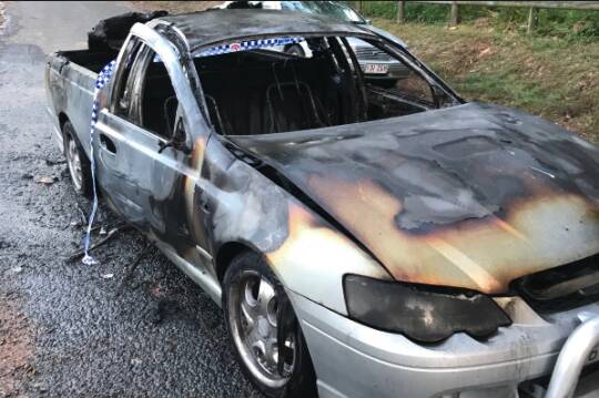 WRECK: The stolen Ford Falcon was found torched by Browns Plains Police on Monday Morning at Bega Road, Kingston. 