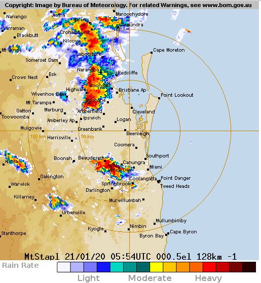 RAIN: Severe thunderstorms making their way towards the redlands at 4pm. Photo: BoM
