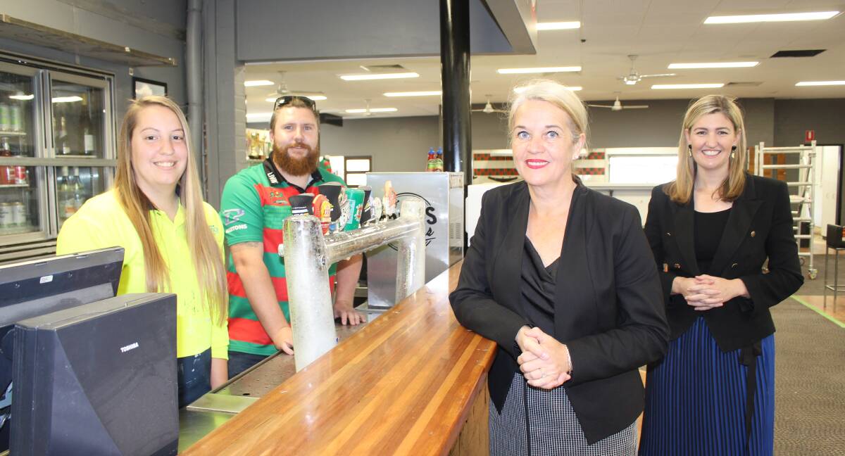 NEW HOME: Redlands Rugby League Club renovations are nearing completion and club president Todd Flahey, Employment Minister Shannon Fentiman and Redlands MP Kim Richards were on hand to see the progress. Photo: Jordan Crick