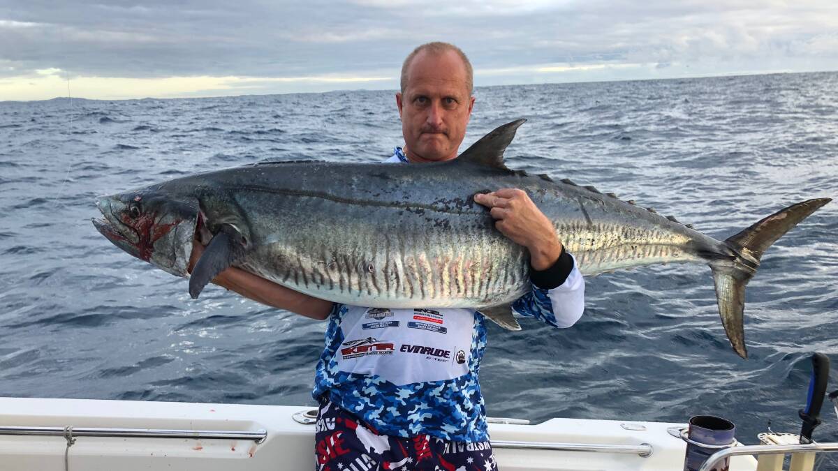 Mick Laps with a monster Spanish mackerel weighing in at more than 40kg caught on the Sunshine Coast. 