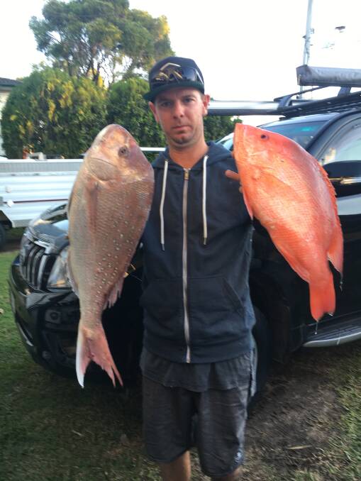 TWO BEAUTIES: Jamie Friedrichs caught a large mouth  Nannygai weighing 4.6kg, and 7.8kg snapper in Moreton Bay.