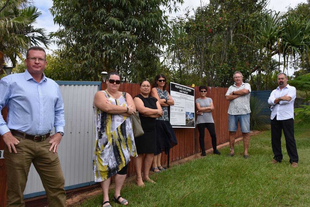 TAKING A STAND: Cr Paul Golle with Thornlands residents, Emma Beavan, Aleisha Billing, Cheryl Lawrie, Rosemary and Andrew Mapson and Russell Stockton at the site of the proposed child care centre in Ziegenfusz Road.