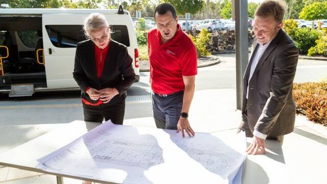 SPACE: Redlands MP Kim Richards, Capalaba MP Don Brown and former Health Minister Steven Miles examine plans for the Redland Hospital car park. 