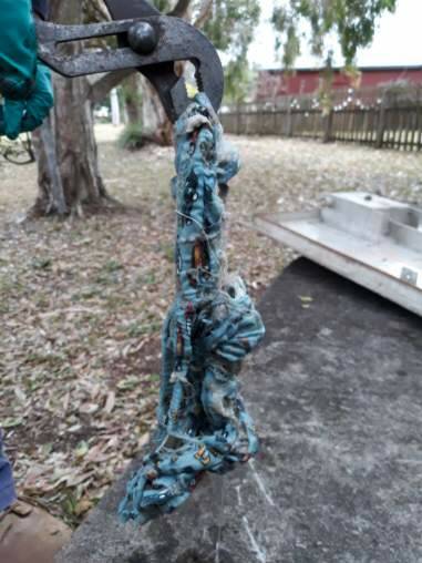 BLOCKAGE: Child's underwear that has been flushed and found in the Victoria Point Pump Station.
