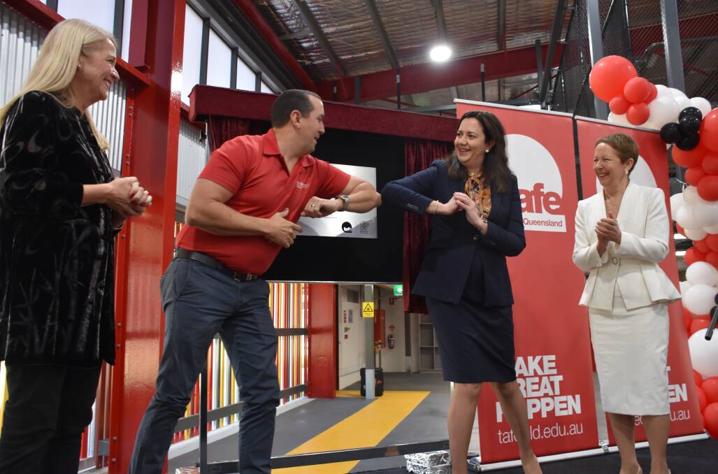 IT'S OPEN: Redlands MP Kim Richards, Capalaba MP Don Brown open the new plumbing trades facility at TAFE Alexandra Hills with Premier Annastacia Palaszczuk and Training and Skills Development Minister Di Farmer. Photo: Angela Kelly
