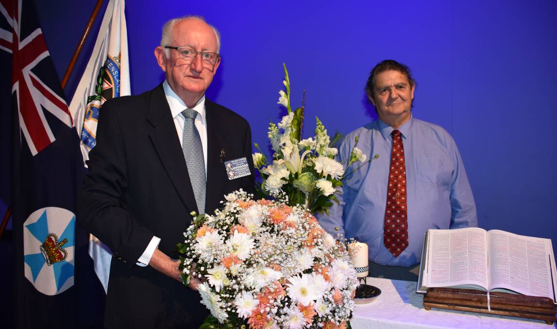TRIBUTE: President of the Redlands branch of the Queensland Retired Police Association Paul (Marty) Fitzpatrick with branch secretary Eddie Gallo at the service.