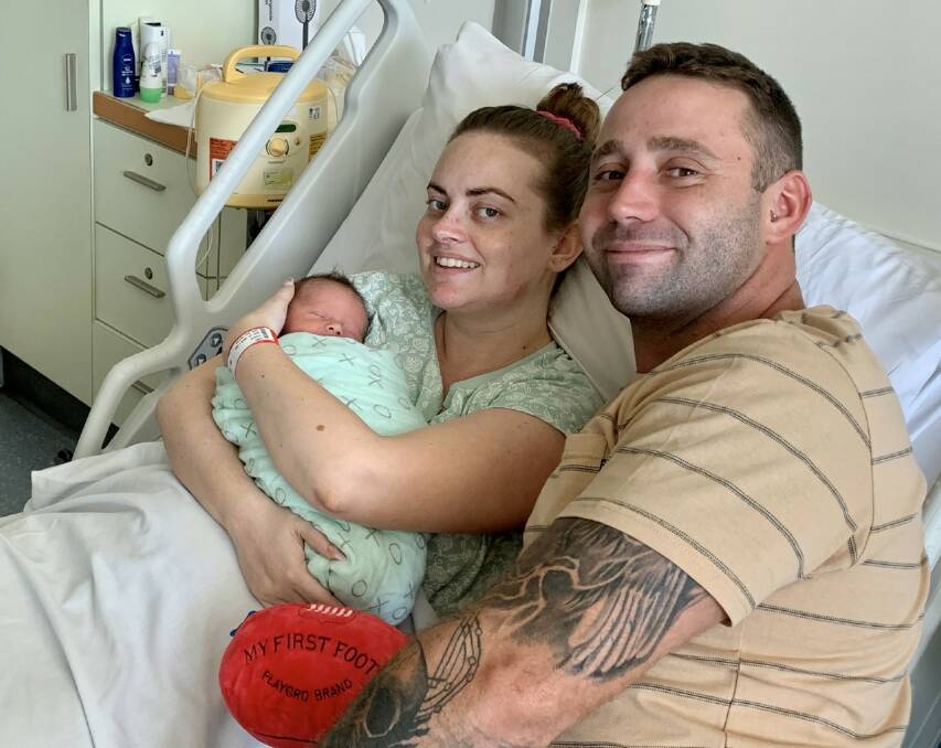 WELCOME: Chelsea and Blake Shaw with baby Austin, the first baby to arrive on New Year's Day at Redland Hospital.