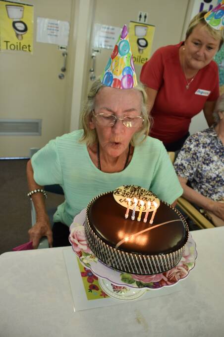 OCTOGENARIAN: Leapling Molly Rennie celebrates her 80th birthday. Keeping a sharp eye on the festivities is Kelly Shipway from Killara Respite Centre.