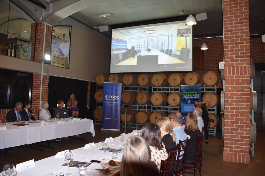 Chairman of Walker Corp Lang Walker joined the Championing Redlands Coast business leaders forum via video link at Sirromet Winery