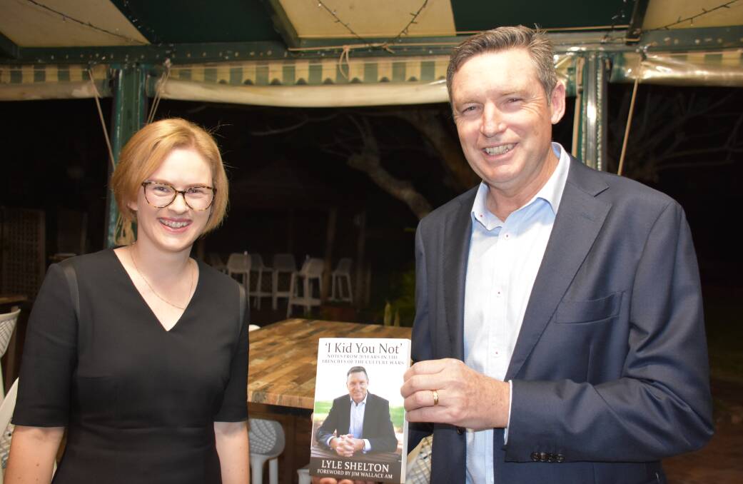 LOBBYIST: LNP Senator Amanda Stoker with Lyle Shelton at the launch of his book - 'I Kid You Not' - Notes from 20 years in the Trenches of the Culture Wars. 