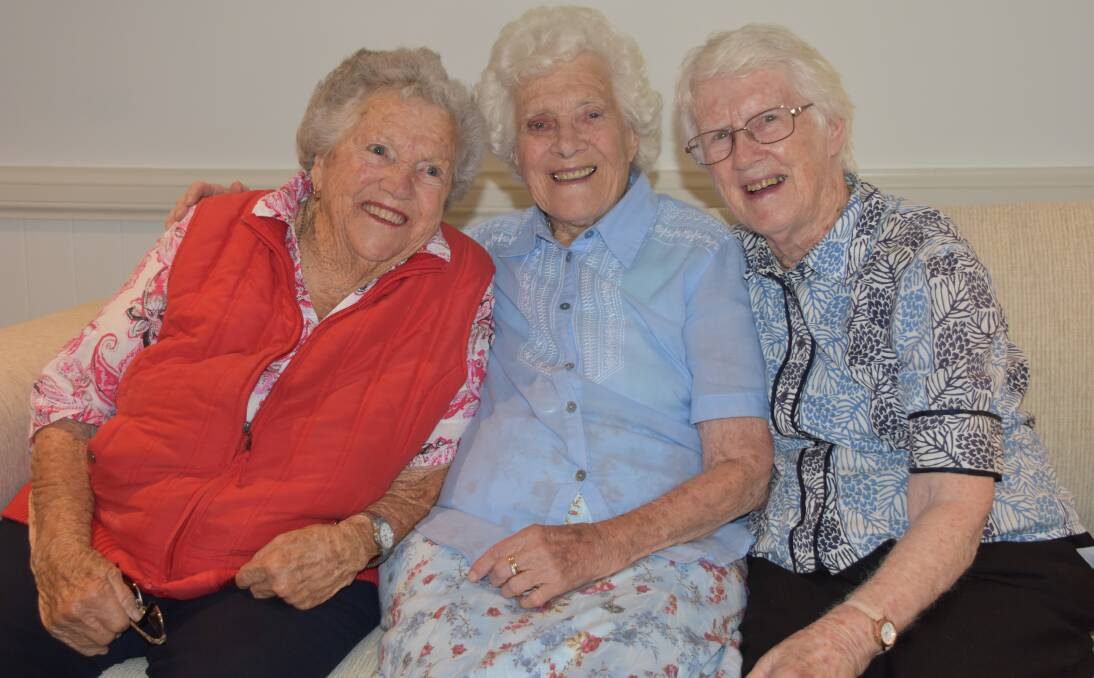 LAUGH A LOT: Victoria Point sister-in-laws Joyce Dennis, 93, Elise Hampson, 96 and Annie Hampson, 92 share a close friendship.