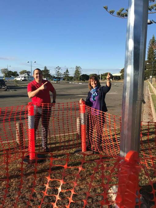 LOOK UP: Capalaba MP Don Brown and Cr Wendy Boglary at the site of the new security cameras at Wellington Point Recreation Reserve.