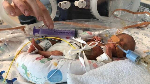 TINY MIRACLE: Weighing only 478grams when he was born, Bodie Thompson-Parr was tiny.