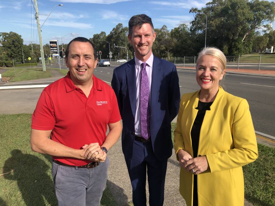 COMMITMENT: Capalaba MP Don Brown, Roads Minister Mark Bailey and Redlands MP Kim Richards have committed $37 million in the state budget to upgrading a section of Cleveland-Redland Bay Road at Victoria Point.