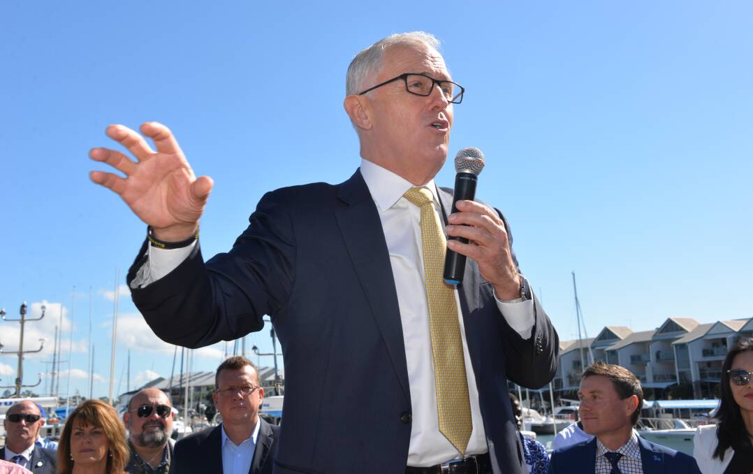 HARD-SELL: Prime Minister Malcolm Turnbull was seemingly in election-mode as he pushed his budget during a meet and greet at Raby Bay. Photo: Brian Williams
