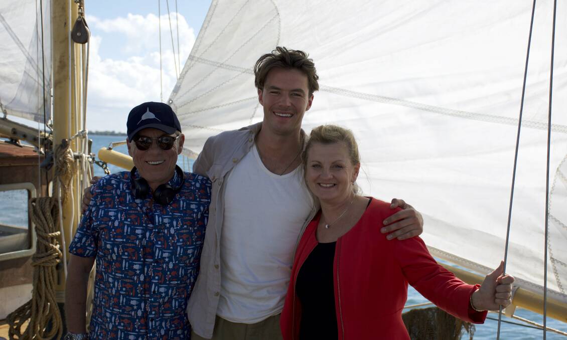 ON SET: Director Russell Mulcahy, actor Thomas Cocquerel who plays Errol Flynn and Redland City mayor Karen Williams. Photo: Supplied
