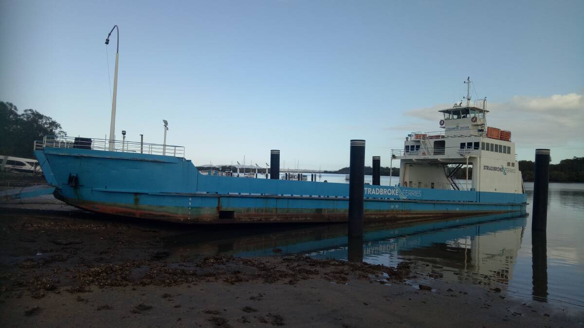 STUCK: The Venture car ferry pictured stuck on Russell Island ramp on Tuesday. Photo: Rose Carter