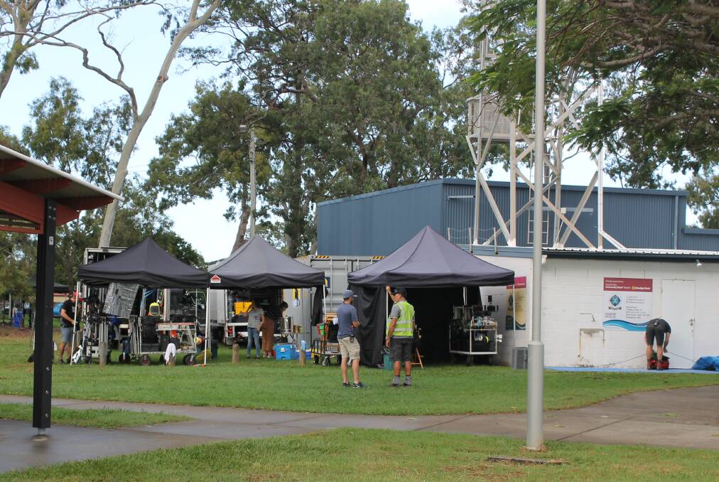 Film crews set up to shoot scenes for Tidelands at Victoria Point last year. Photo: Cheryl Goodenough