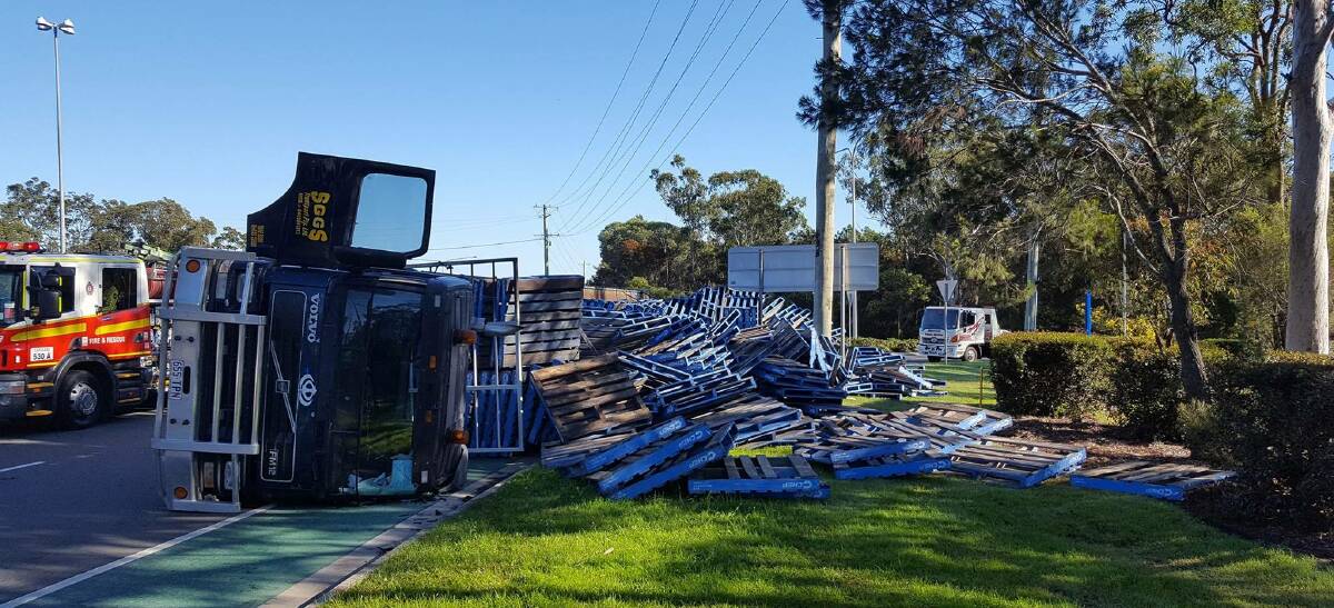 CRASH: A truck has rolled over on Mount Cotton Road, near the Ney Road roundabout. Photo: Supplied