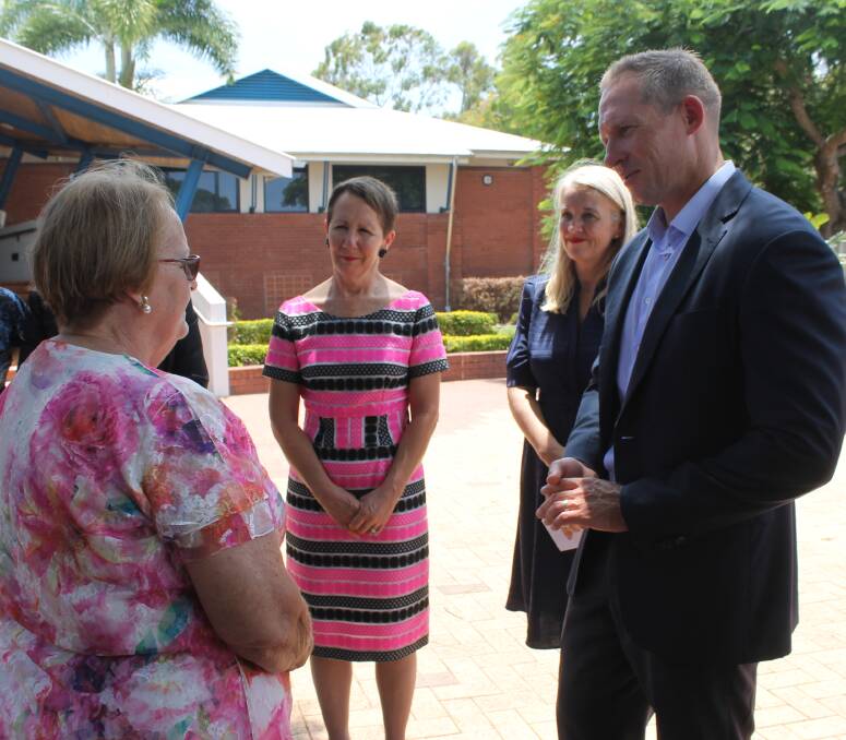 IN REDLANDS: Maybanke president Rosemary Skelly talks to Prevention of Domestic Violence Minister Di Farmer, Redlands MP Kim Richards and Housing Minister Mick de Brenni. Photo: Cheryl Goodenough