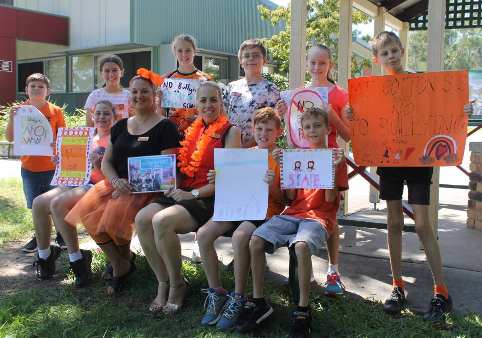 AGAINST BULLYING: Mount Cotton State School teacher Lisa Pavey and principal Meagan Steward with members of the student council on National Day of Action Against Bullying and Violence. Photo: Cheryl Goodenough