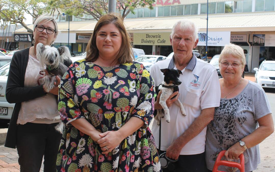 AGAINST THE BAN: Creative Alice owner Alyson Ayliffe, Cleveland market organiser Claire Reid and Cleveland residents David and Judy Belbin with their dog Zoe objected to the ban. Photo: Cheryl Goodenough